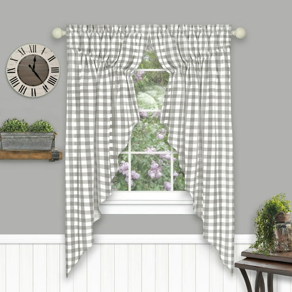 Achim Traditional Two-Piece Plaid Light Filtering Swag Curtains, Rod Pocket, Gray Polyester, 63 x 72