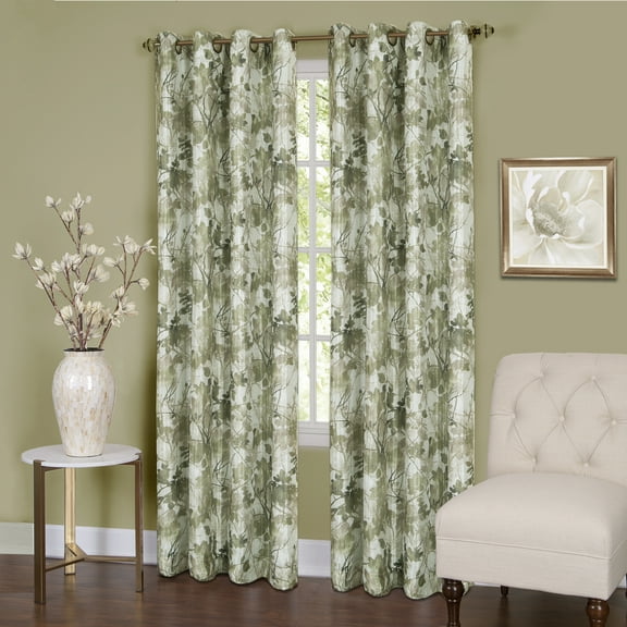 Achim Tranquil - Lined Grommet Window Curtain Panel, 50 in x 63 in, Floral Green