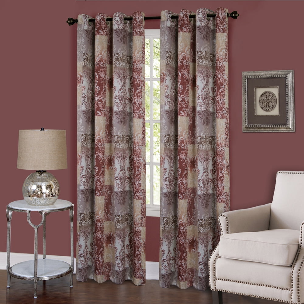 Marsala Red Polyester Room-Darkening Grommet Curtain Panel