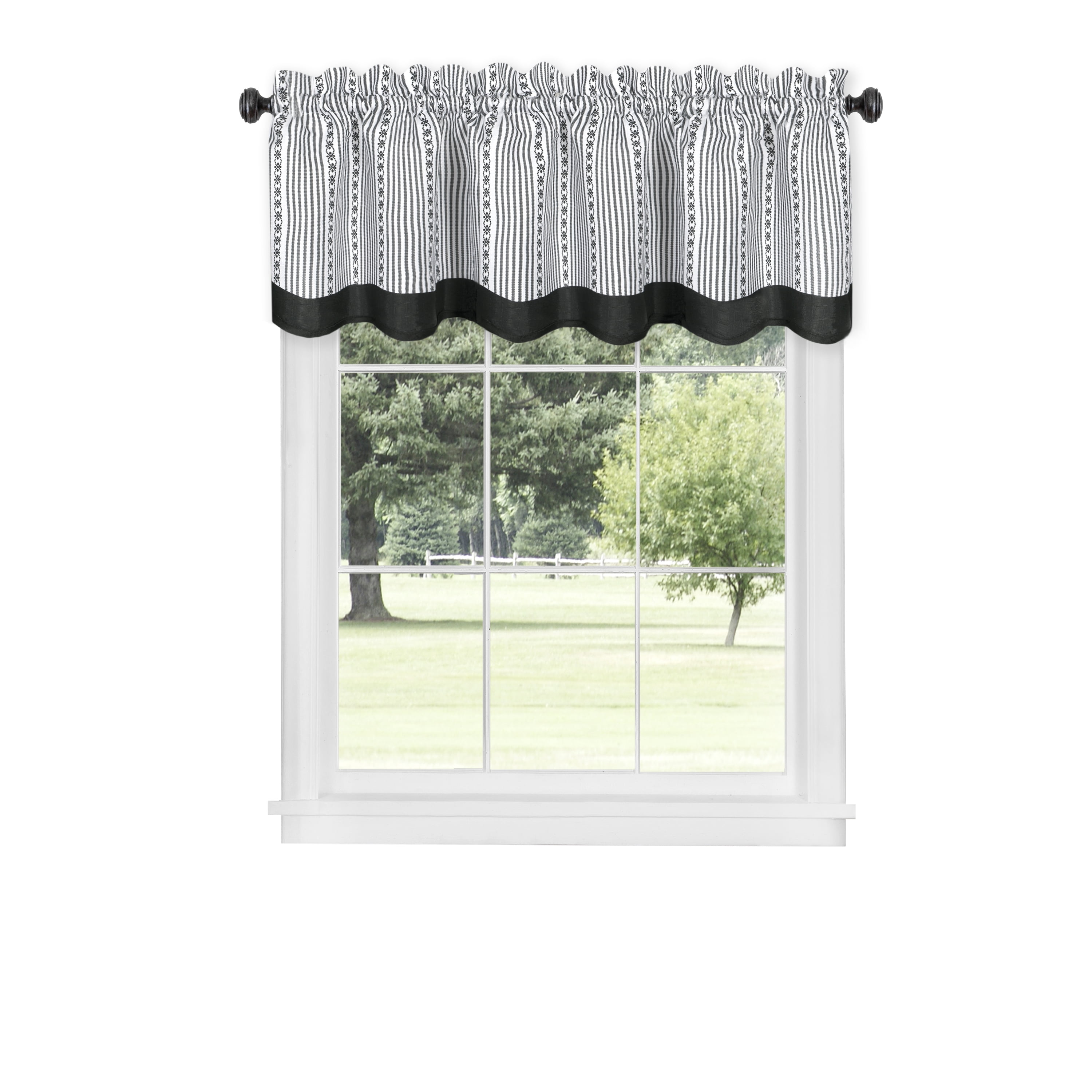 Black and White Scalloped Rod Pocket Valance