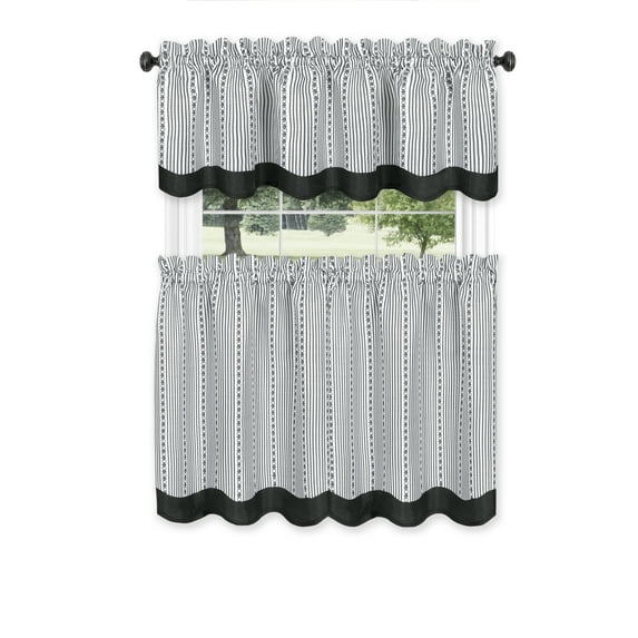 Achim Westport Window Curtain Tier Pair and Valance Set - 58x24 - Black/White