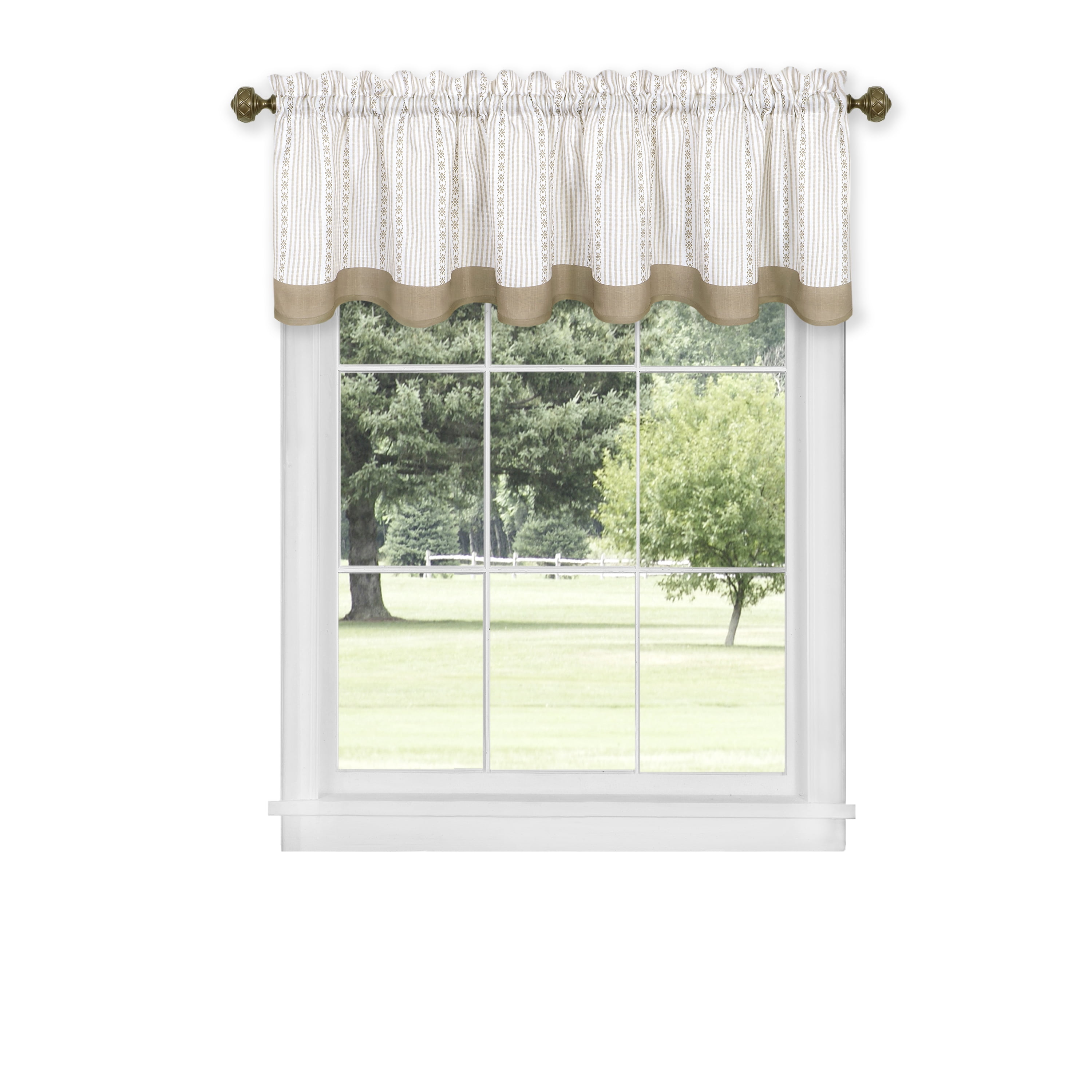 Taupe and Gray Pinstripe Polyester Rod Pocket Valance