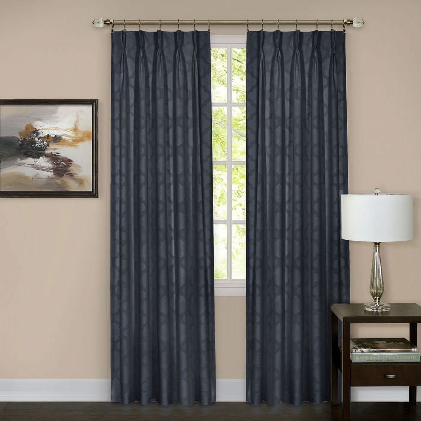 Navy Embossed Velvet Blackout Pinch Pleat Drapes