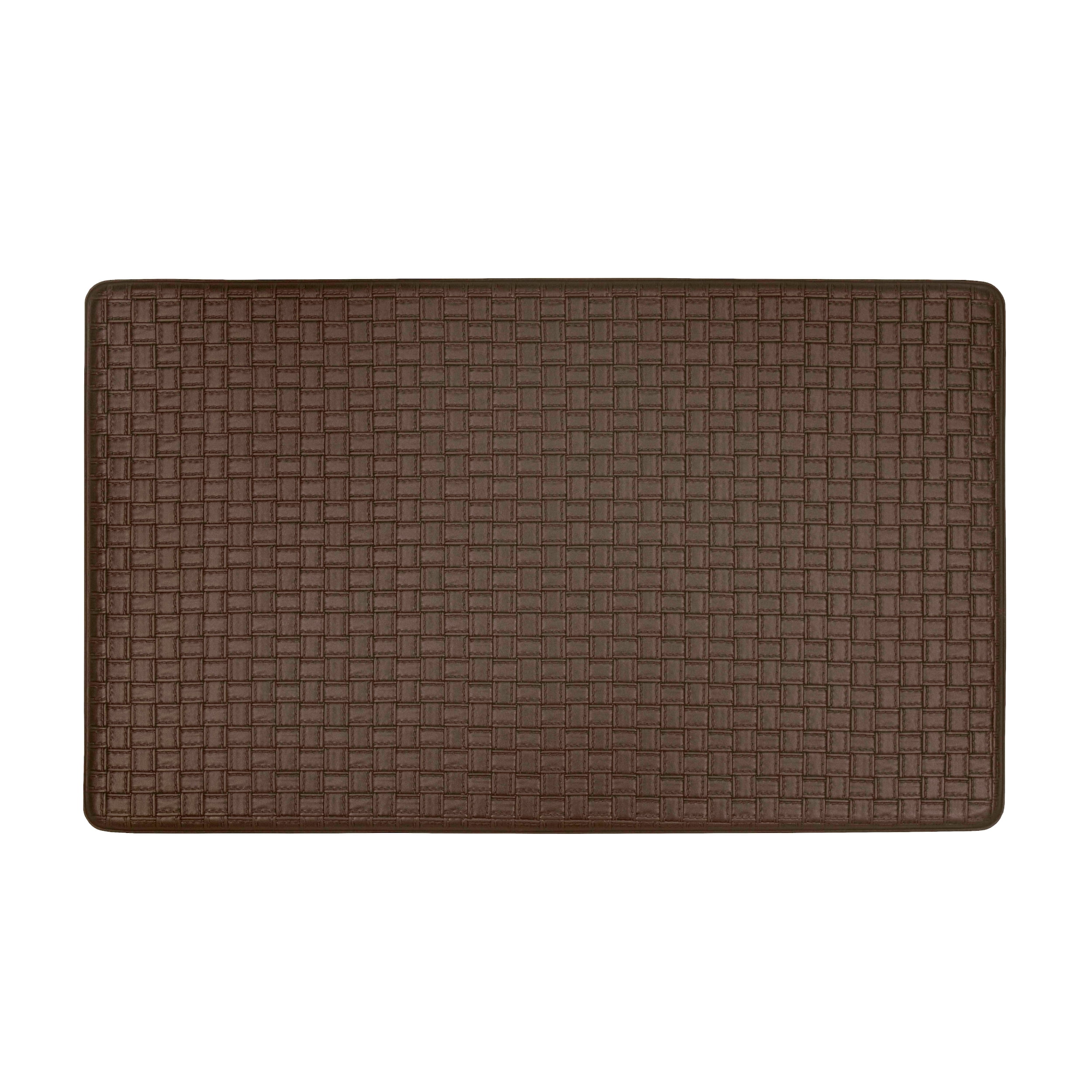 Espresso Woven Embossed Faux Leather Anti-Fatigue Kitchen Mat, 18x30