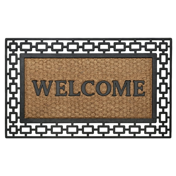 Achim Wrought Iron Rubber Art Decorative Door Mat, 18" x 30", Black