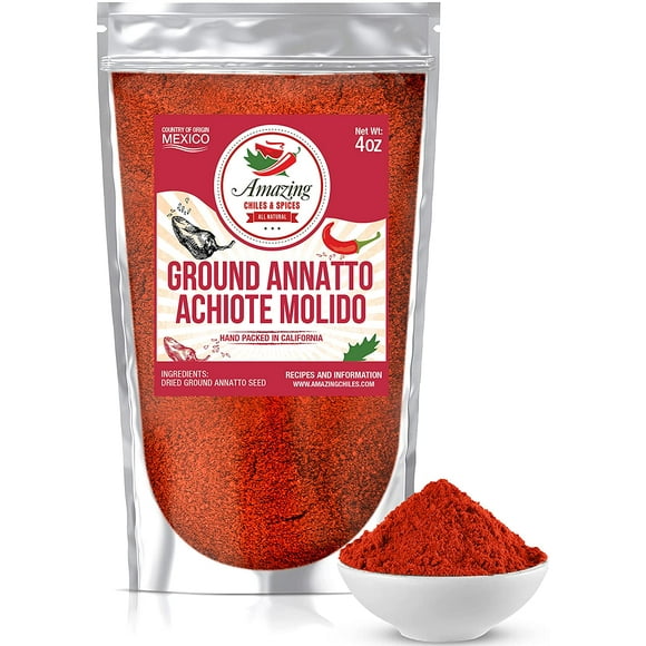 Achiote Powder Ground Annatto Seeds 4 oz - Great for Adding Color and Mild Flavor in Soup, Stews, Meats and Mexican Recipes
