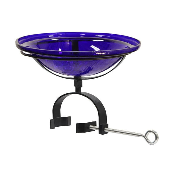 Achla 12" Cobalt Crackle Glass Birdbath With Over Rail Bracket