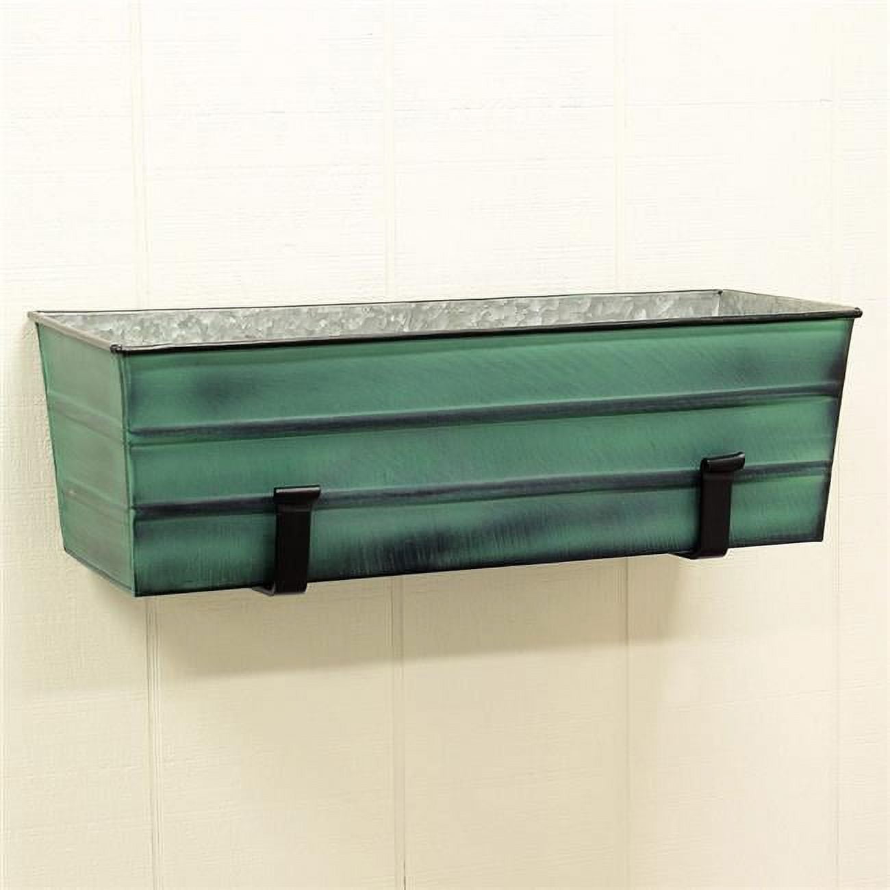 Medium Green Galvanized Flower Box with Brackets