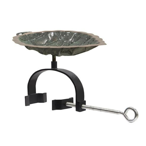 Achla BB-04-OR2 Aspen Leaf Birdbath - Over Rail Bracket, Wrought Iron - Black Powdercoat Finish