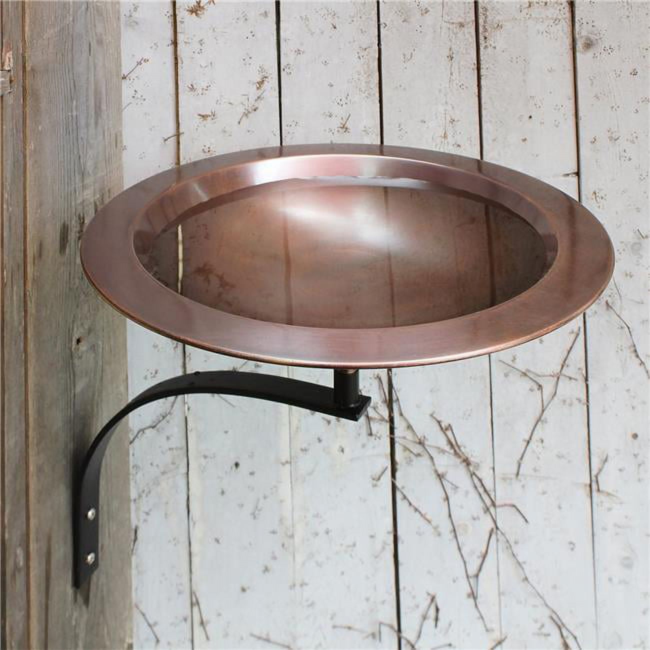 15" Antique Copper Over Rail Birdbath with Wrought Iron Bracket