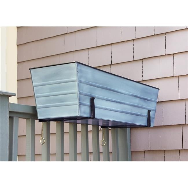 Medium Blue Galvanized Steel Flower Box with Wall Brackets