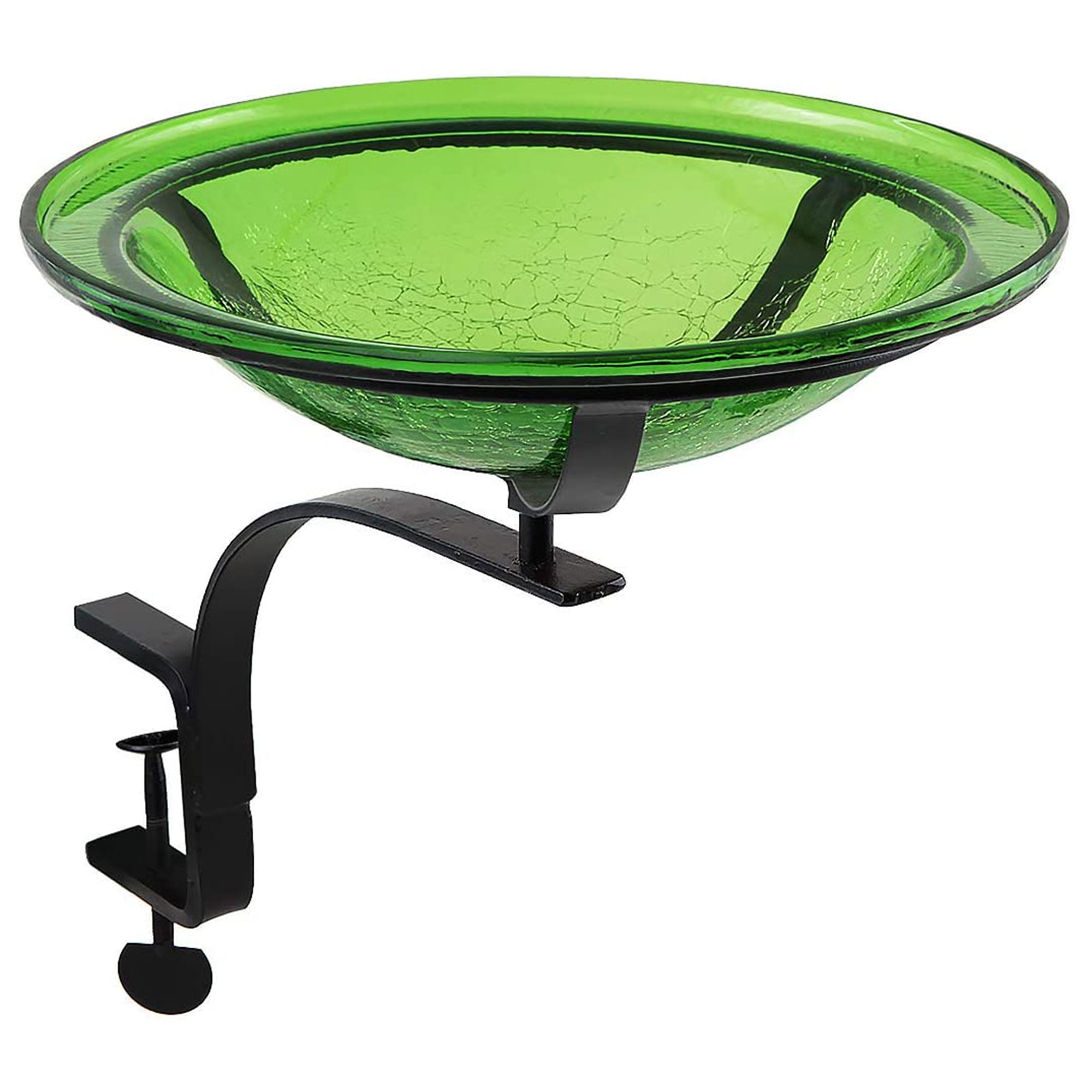 Fern Green Crackle Glass Birdbath with Rail Mount Bracket