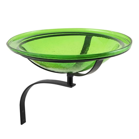 Achla Designs 12 In Crackle Glass Bowl Birdbath Decoration w/ Mount, Green