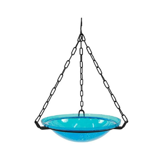 Achla Designs 12 In Crackle Glass Bowl and Birdbath Yard Decoration, Teal