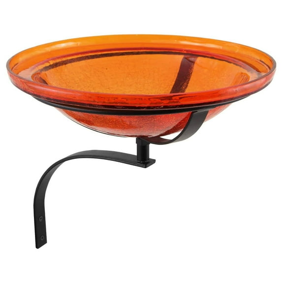 Achla Designs 12 Inch Wall Mount Glass Bowl and Birdbath, Mandarin Orange