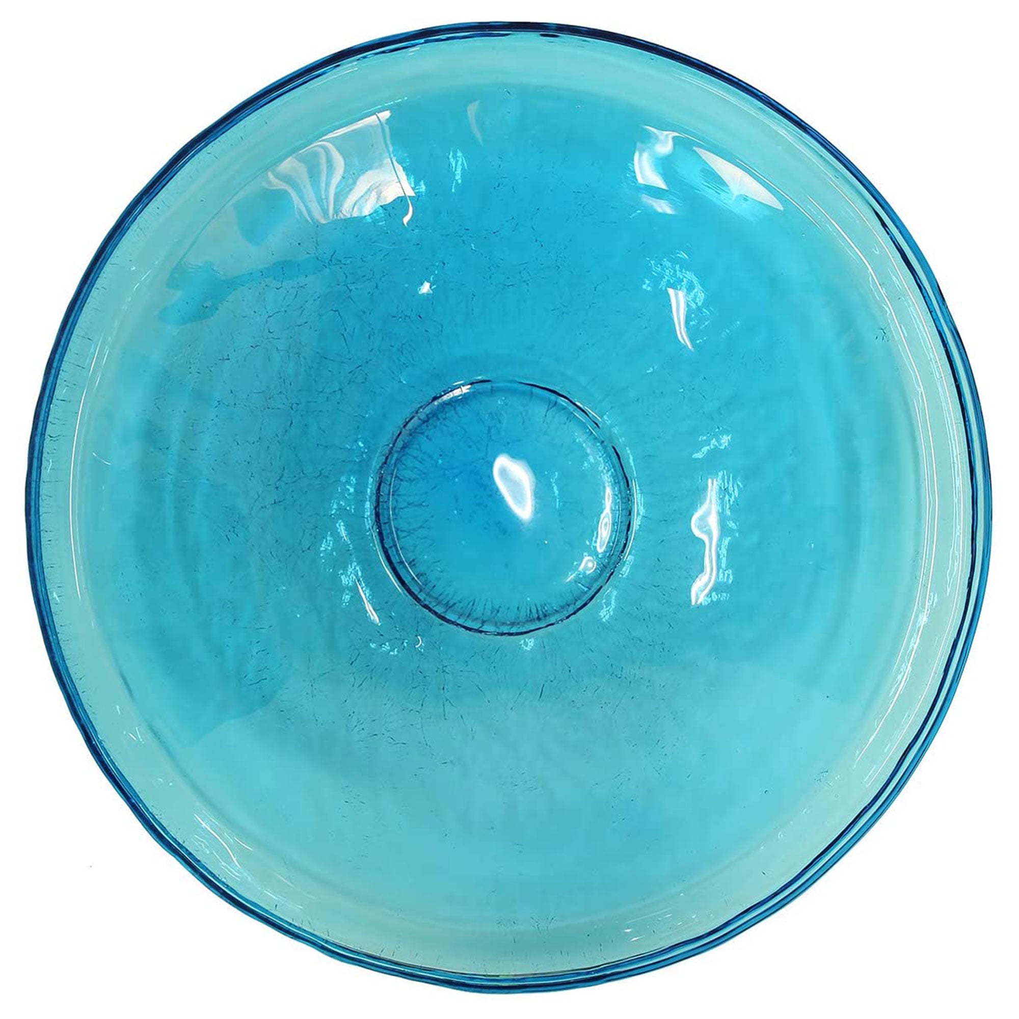 Teal Crackle Glass Hanging Birdbath Bowl, 14-Inch