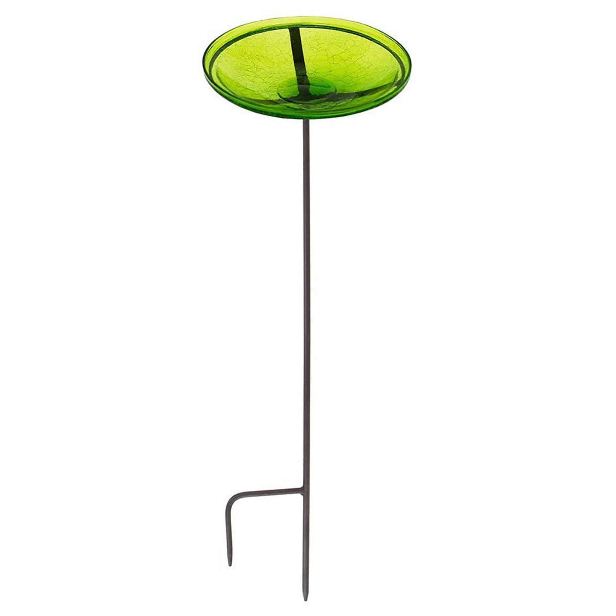 Fern Green Hand Blown Glass Birdbath with Stake