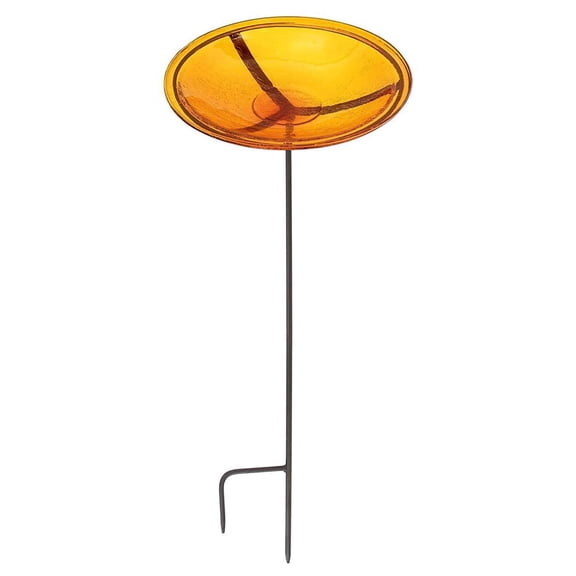 Achla Designs 14 In Hand Blown Crackle Glass Birdbath w/ Stake, Mandarin