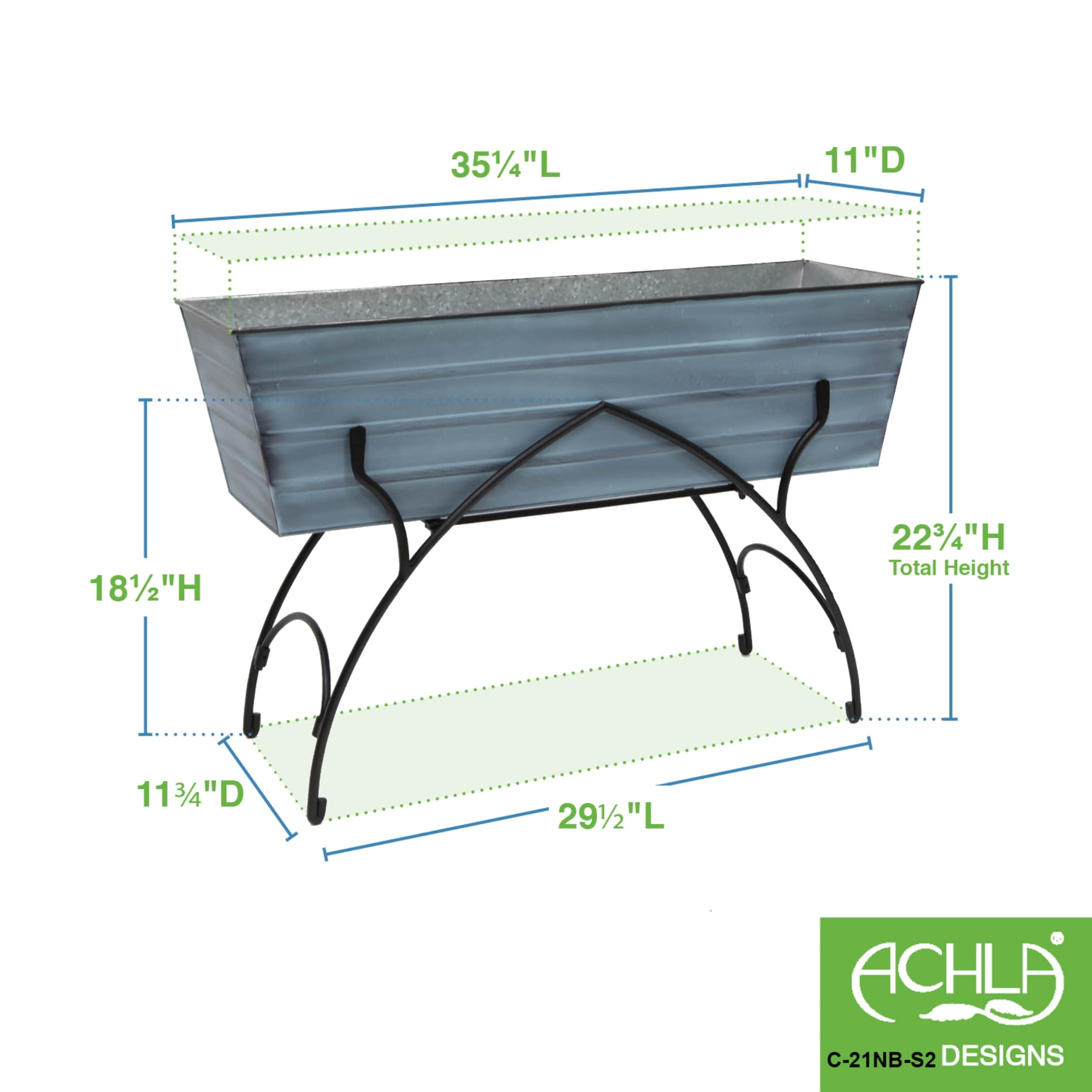 Nantucket Blue Galvanized Steel Flower Planter Box with Iron Stand