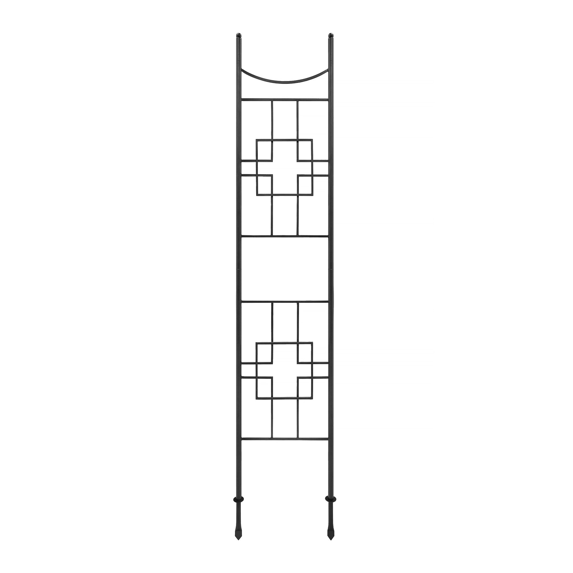 96.5" Black Wrought Iron Slim Trellis with Geometric Design