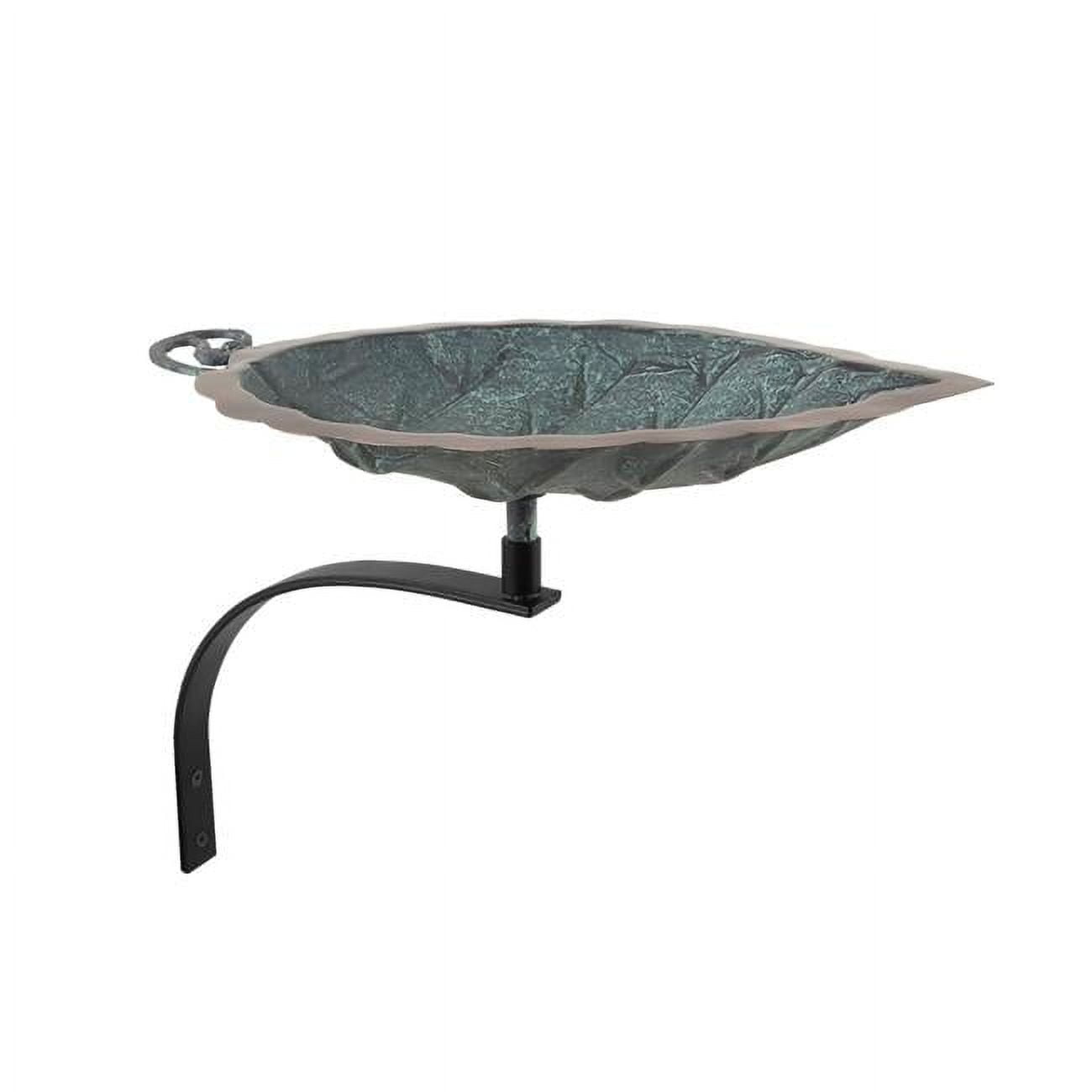 Aspen Leaf Verdigris Metal Birdbath with Rail Bracket