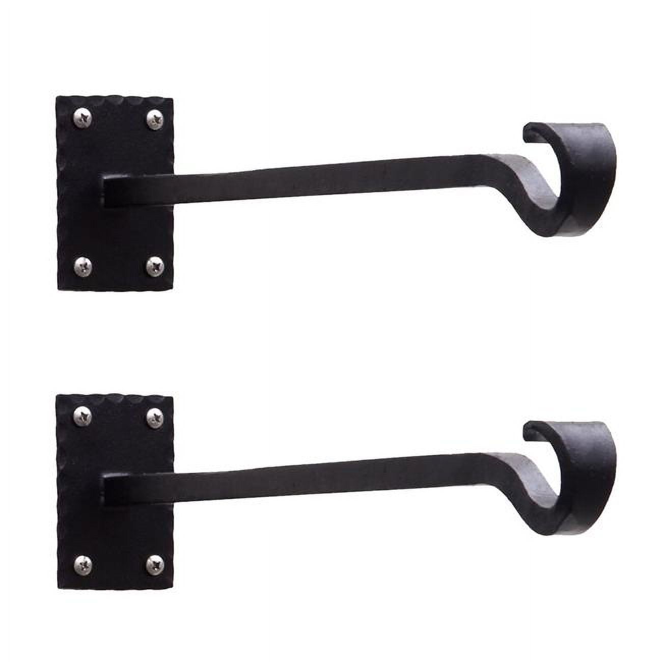 Black Wrought Iron Wall Bracket Set with Curved Hooks