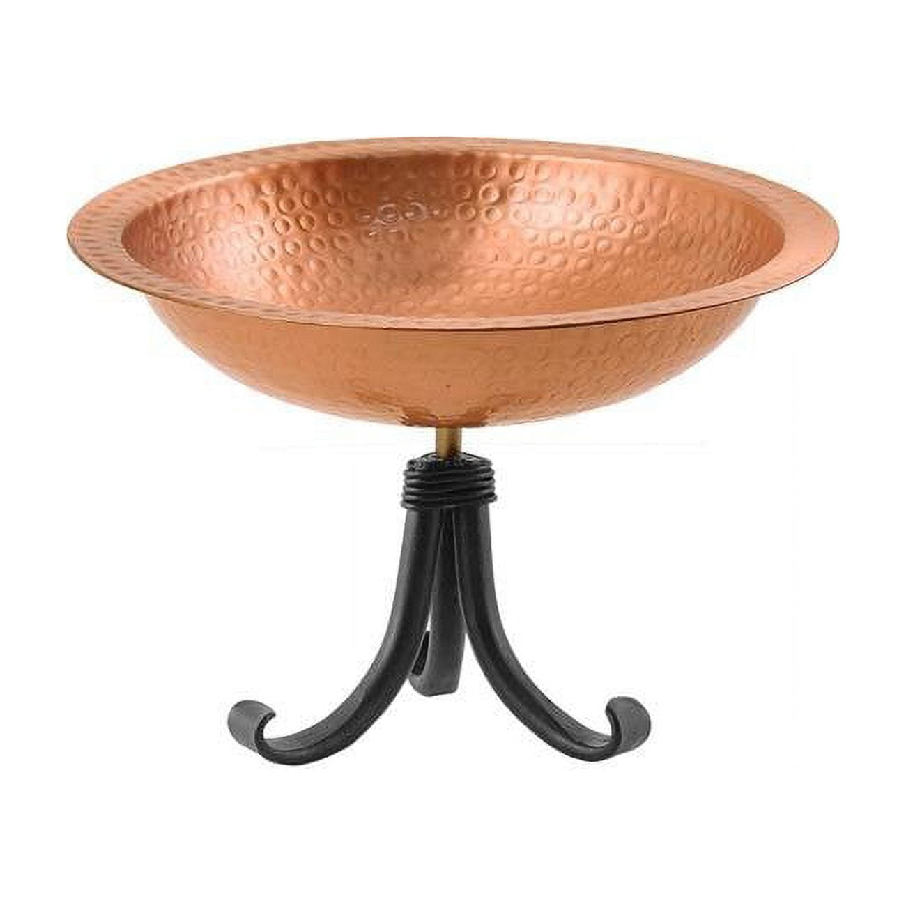Hammered Copper Birdbath with Black Metal Rail Mount