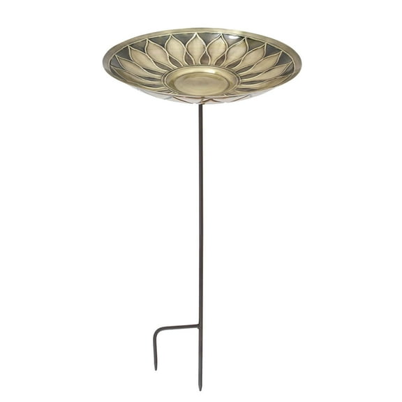 Achla Designs  Brass African Daisy Birdbath w/Stake, 40 Inch Tall, Antique and Patina Finish