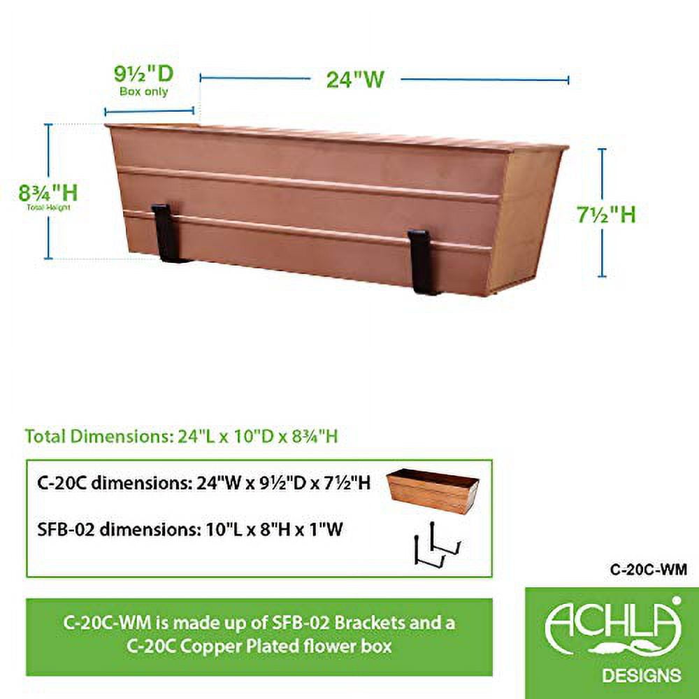 Medium Copper Galvanized Steel Flower Box with Wall Brackets