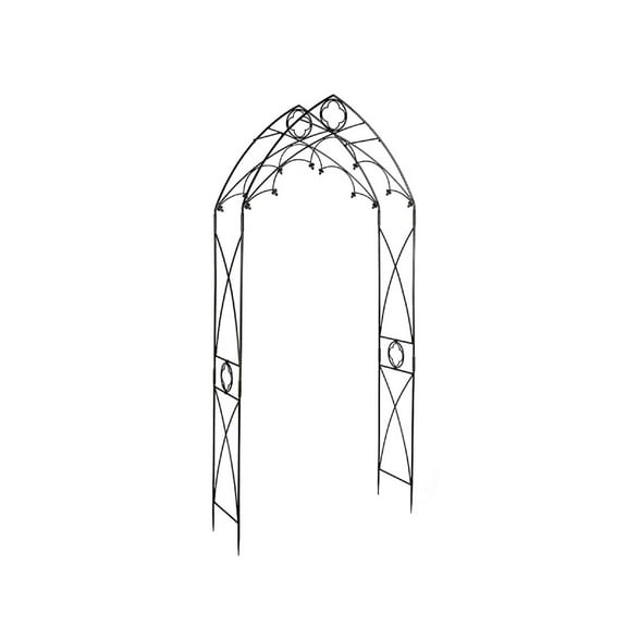 Achla Designs Classic Gothic Style Quatrefoil Garden Arbor, 112.5 Inch Tall, Graphite Powder Coated Finish