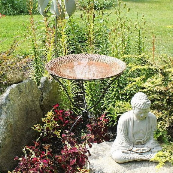 Achla Designs  Classic II Hammered Texture Birdbath With Wide Rim, 24 Inch Diameter, Copper Finish