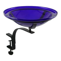 Achla Designs Crackle Glass Birdbath Decoration w/ Rail Mount, Cobalt Blue