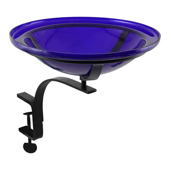 Achla Designs Crackle Glass Birdbath Decoration w/ Rail Mount, Cobalt Blue