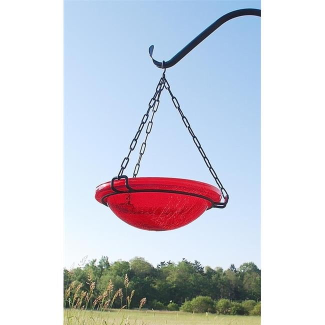 Red Crackle Glass Hanging Birdbath with Iron Chain