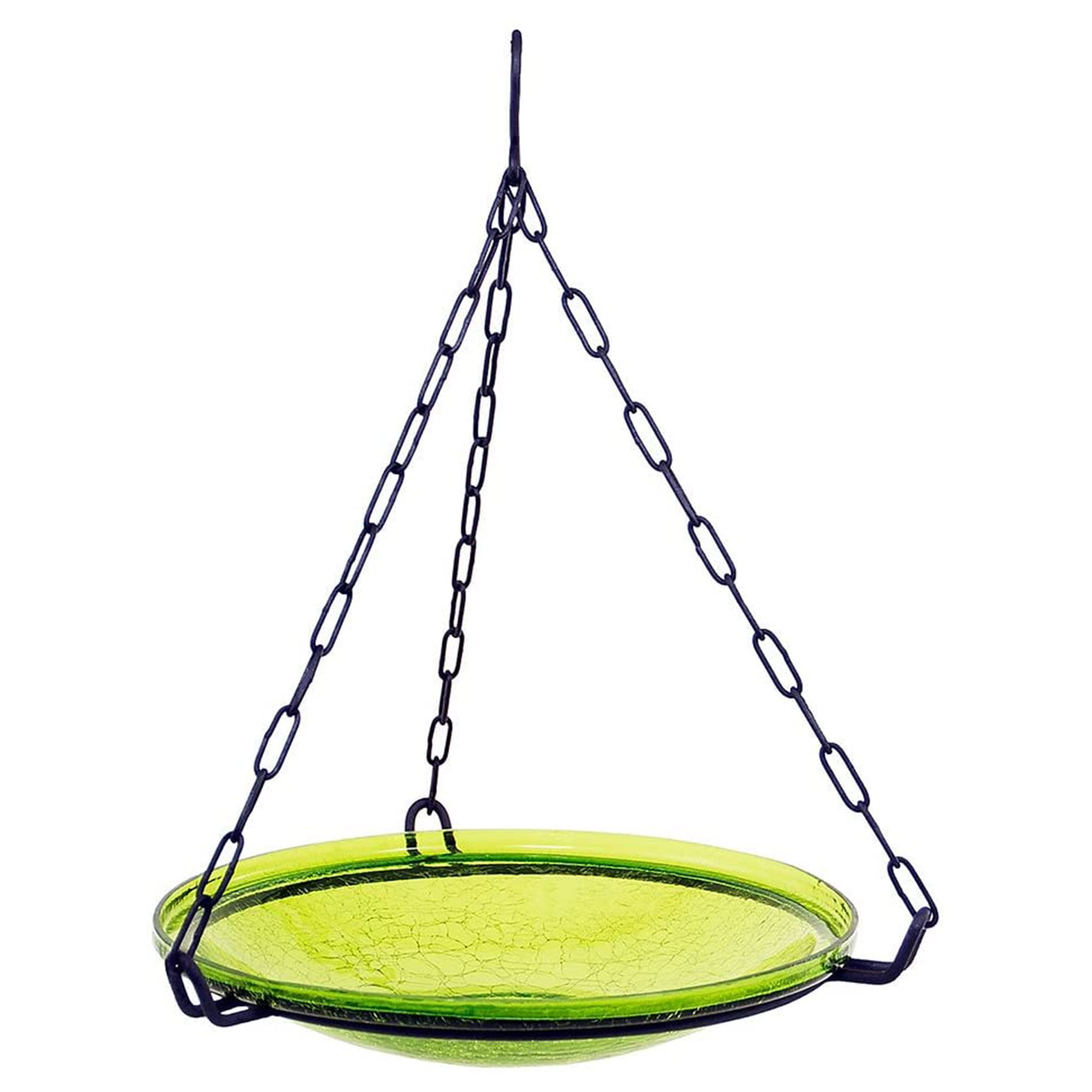 Fern Green Hand-Blown Crackle Glass Hanging Birdbath