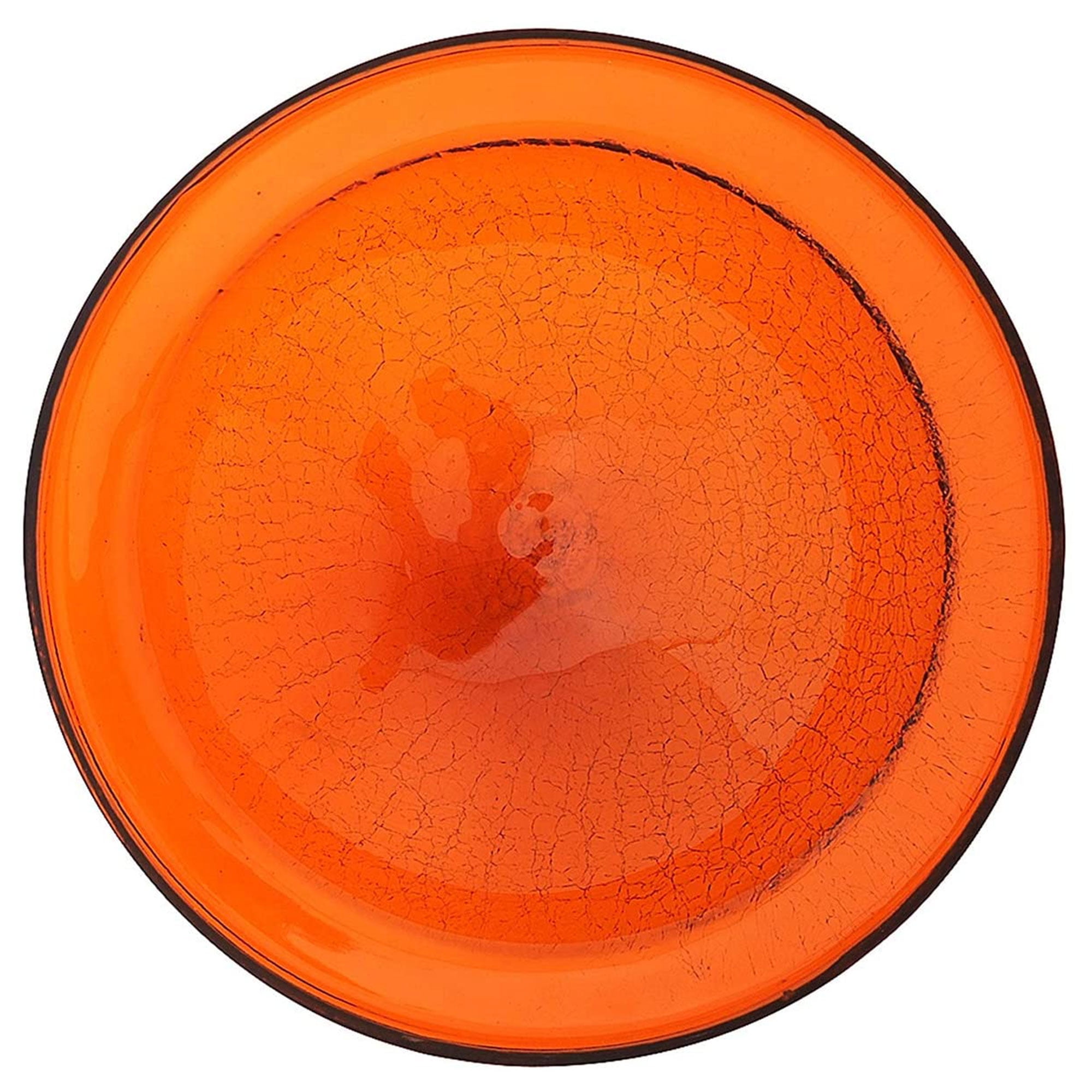 Mandarin Orange Hand-Blown Crackled Glass Hanging Birdbath Bowl
