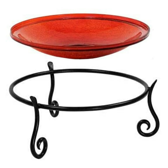 Achla Designs Hand Blown Glass Birdbath with Miniature Stand, Tomato Red