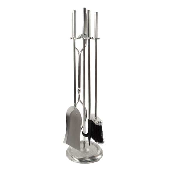 Achla Designs Minuteman International Neoclassic Set of 4 Fireplace Tools w/Round Base, 30 Inch Tall, Brushed Steel