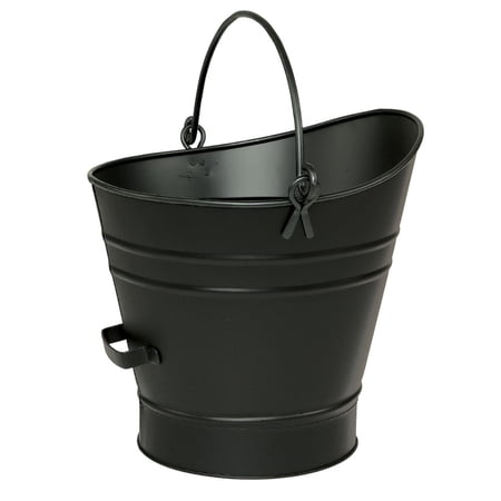 Achla Designs Minuteman International Traditional Galvanized Steel Round Small Pellet Bucket w/Handles, 14 Inch Tall, Black