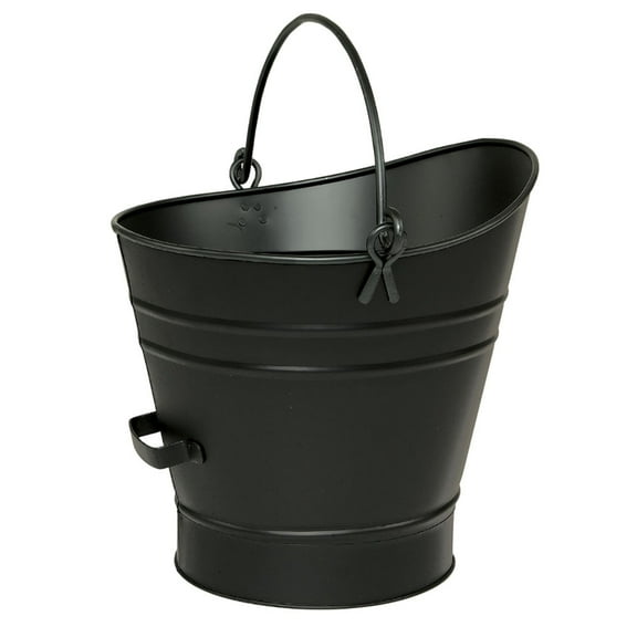 Achla Designs Minuteman International Traditional Galvanized Steel Round Small Pellet Bucket w/Handles, 14 Inch Tall, Black