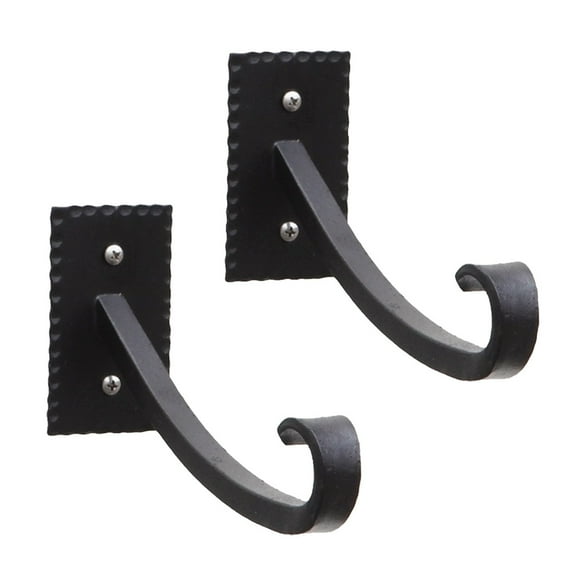 Achla Designs Set of 2 Lodge Up Curled Brackets w/Multiple Hooks, 7.75 Inch Long, Black Powder Coat Finish