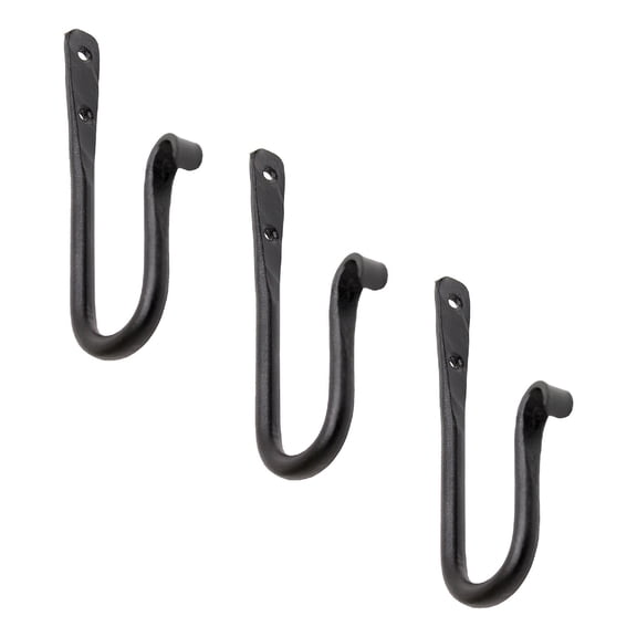 Achla Designs Set of 3 Multi Purpose J-Hook Brackets, 6 Inch Long, Black Powder Coat Finish