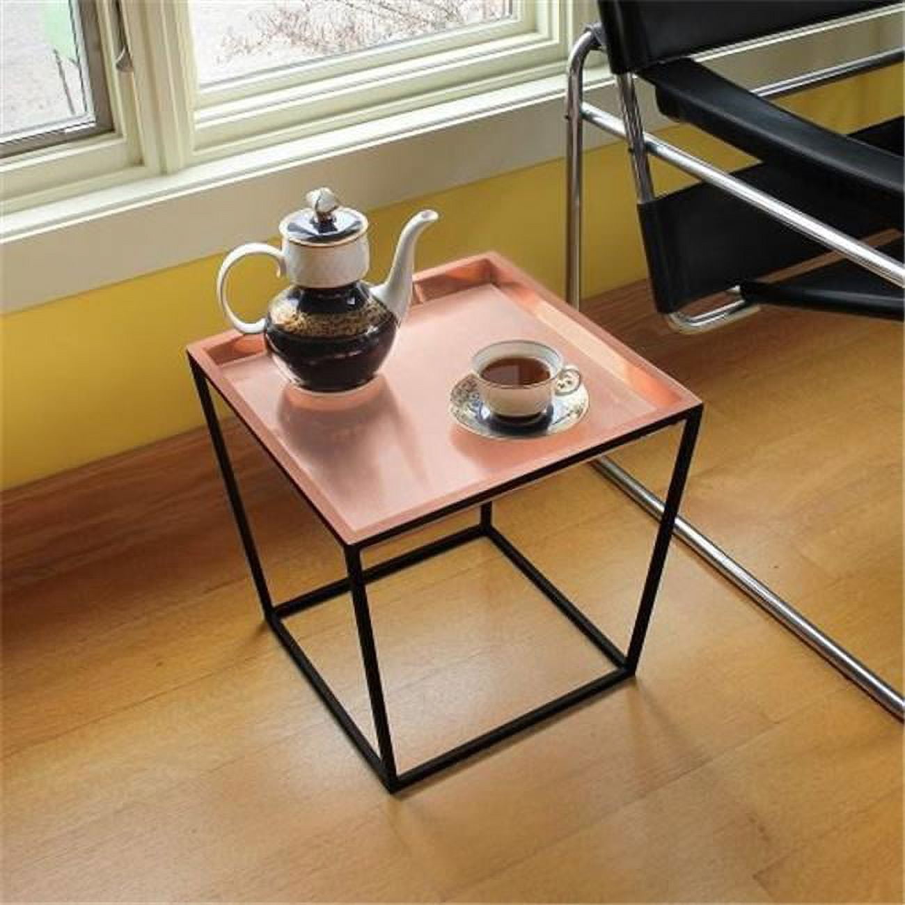 15" Black Wrought Iron Plant Stand with Copper Tray