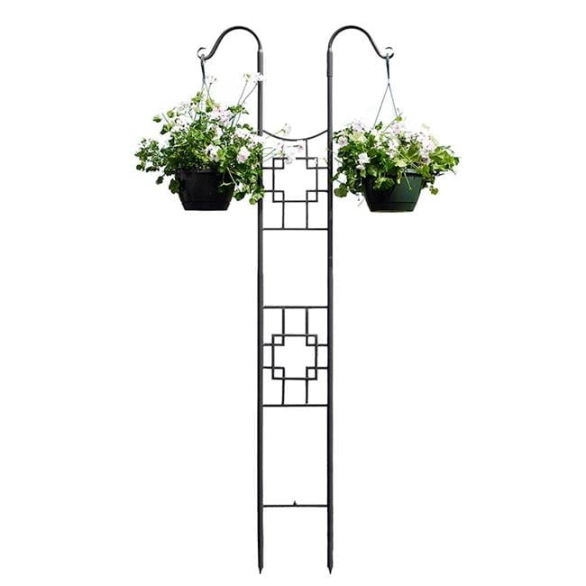 Graphite Wrought Iron Double Pole Trellis with Hooks