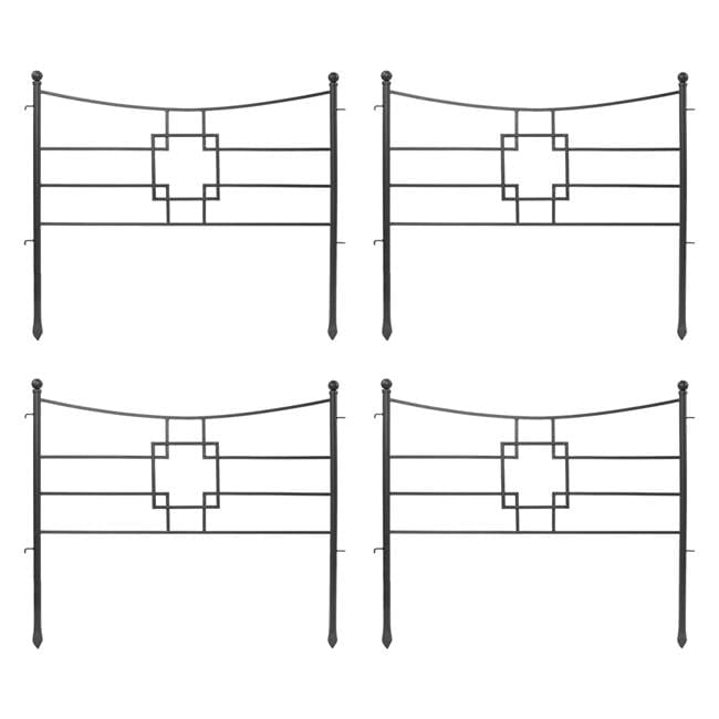 Black Wrought Iron Square-on-Squares Garden Fence Set