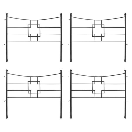Achla Designs 36" W Graphite Wrought Iron Square-on-Squares Fence Sections (Set of 4), Powder Coated Finish