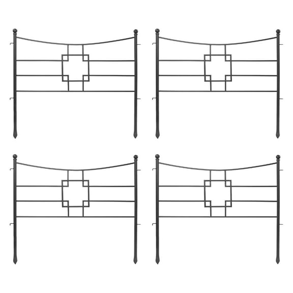 Achla Designs 36" W Graphite Wrought Iron Square-on-Squares Fence Sections (Set of 4), Powder Coated Finish