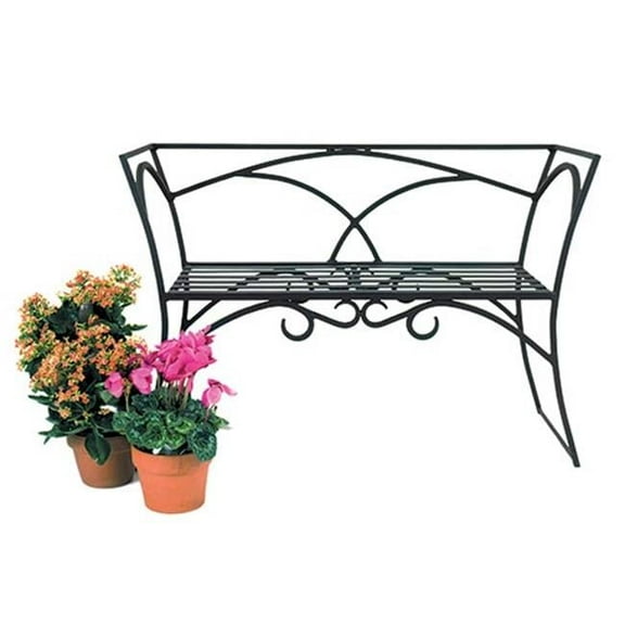Achla Designs Wrought Iron Curved Arbor Bench With Backrest, 26.5 Inch Tall, Black Powder Coat Finish