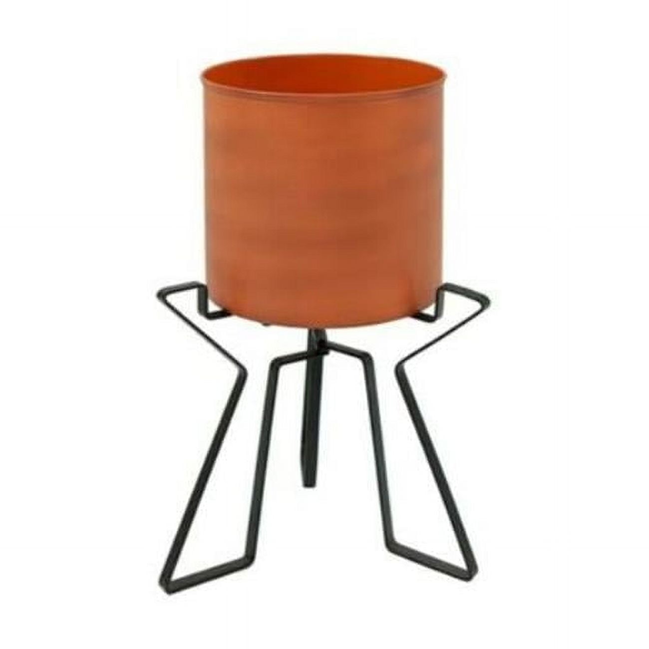 10" Burnt Sienna Galvanized Steel Planter with Black Wrought Iron Stand