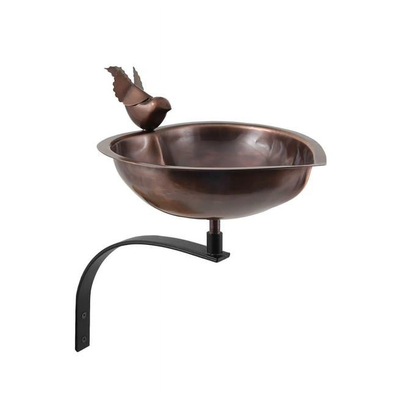 Heart Shaped Copper and Black Metal Birdbath with Rail Bracket